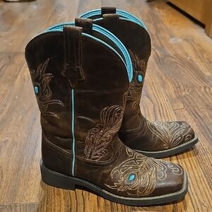 Ariat Brown and Turquoise Western Heeled Boots
